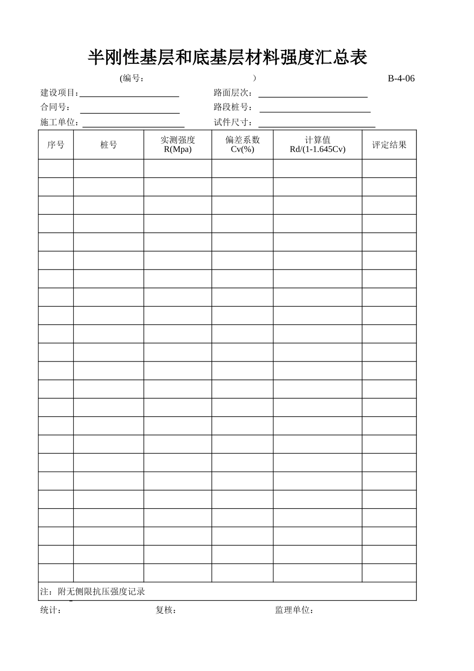B-4-06 半刚性基层和底基层材料强度汇总表.xls_第1页