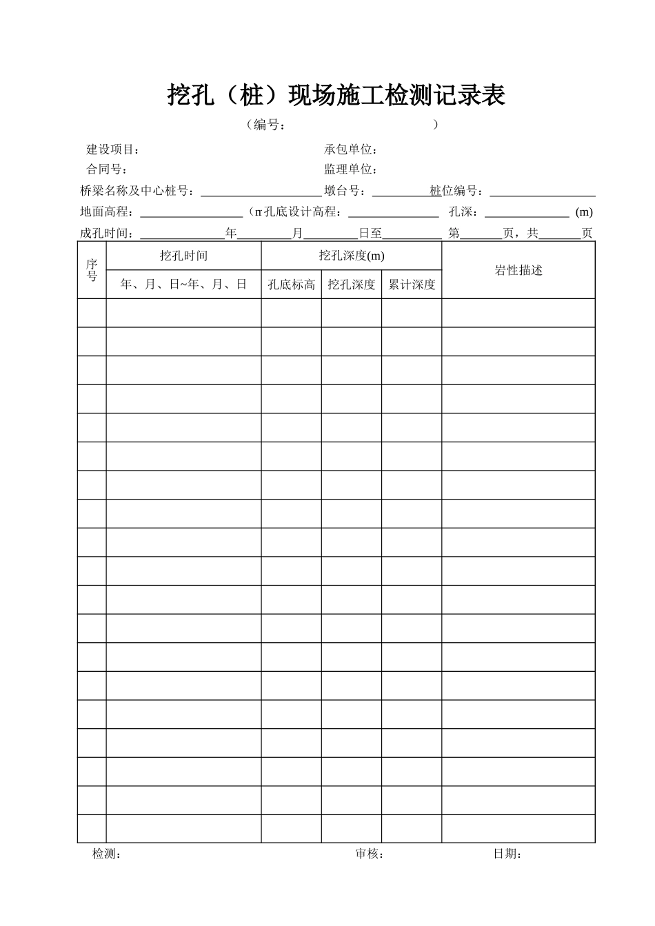 B-5-20.1 挖孔（桩）现场施工检测记录表.xls_第1页