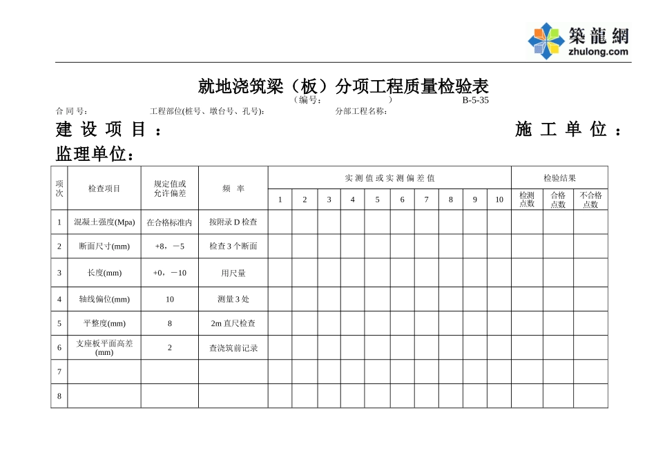 B-5-35 就地浇筑梁(板)分项工程质量检验表.doc_第1页