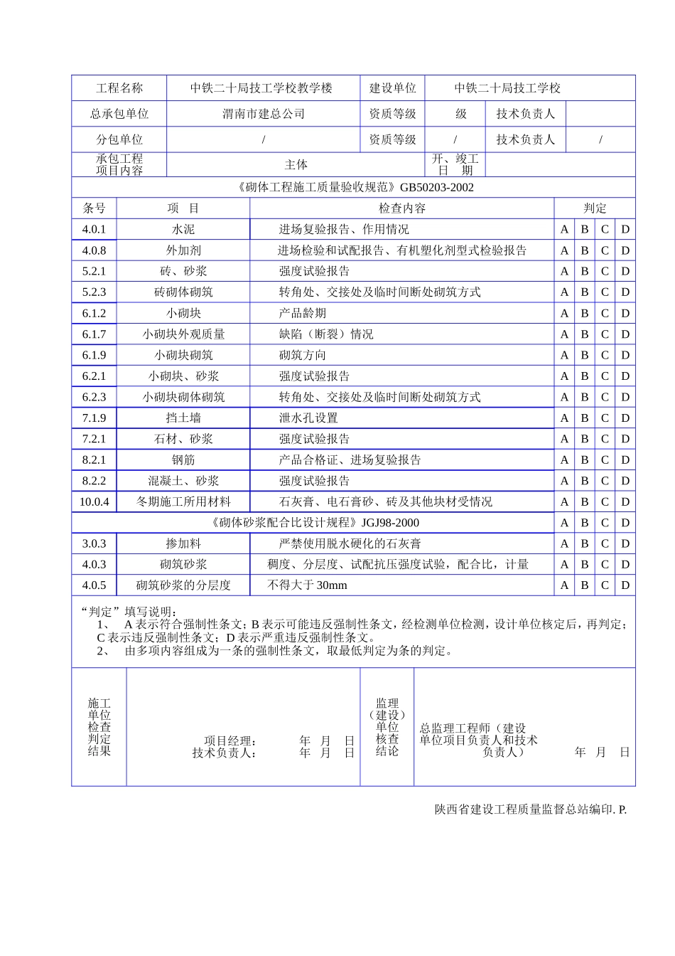 C 1005砌体结构工程各规范强文检查记录表.doc_第2页