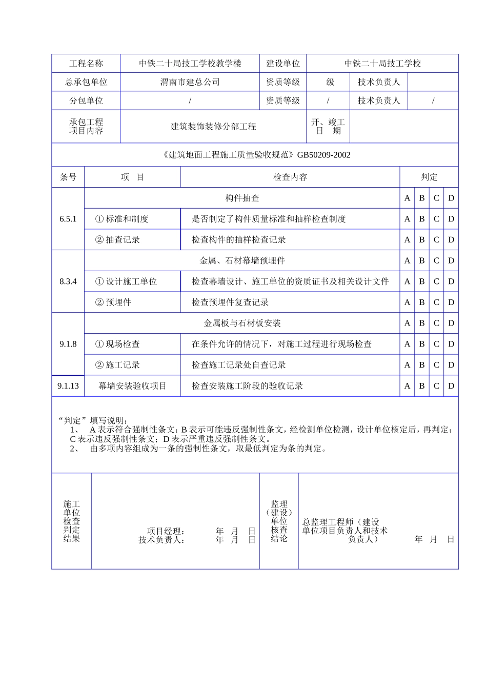 C 1008装饰装修工程各规范强文检查记录表（五）.doc_第2页
