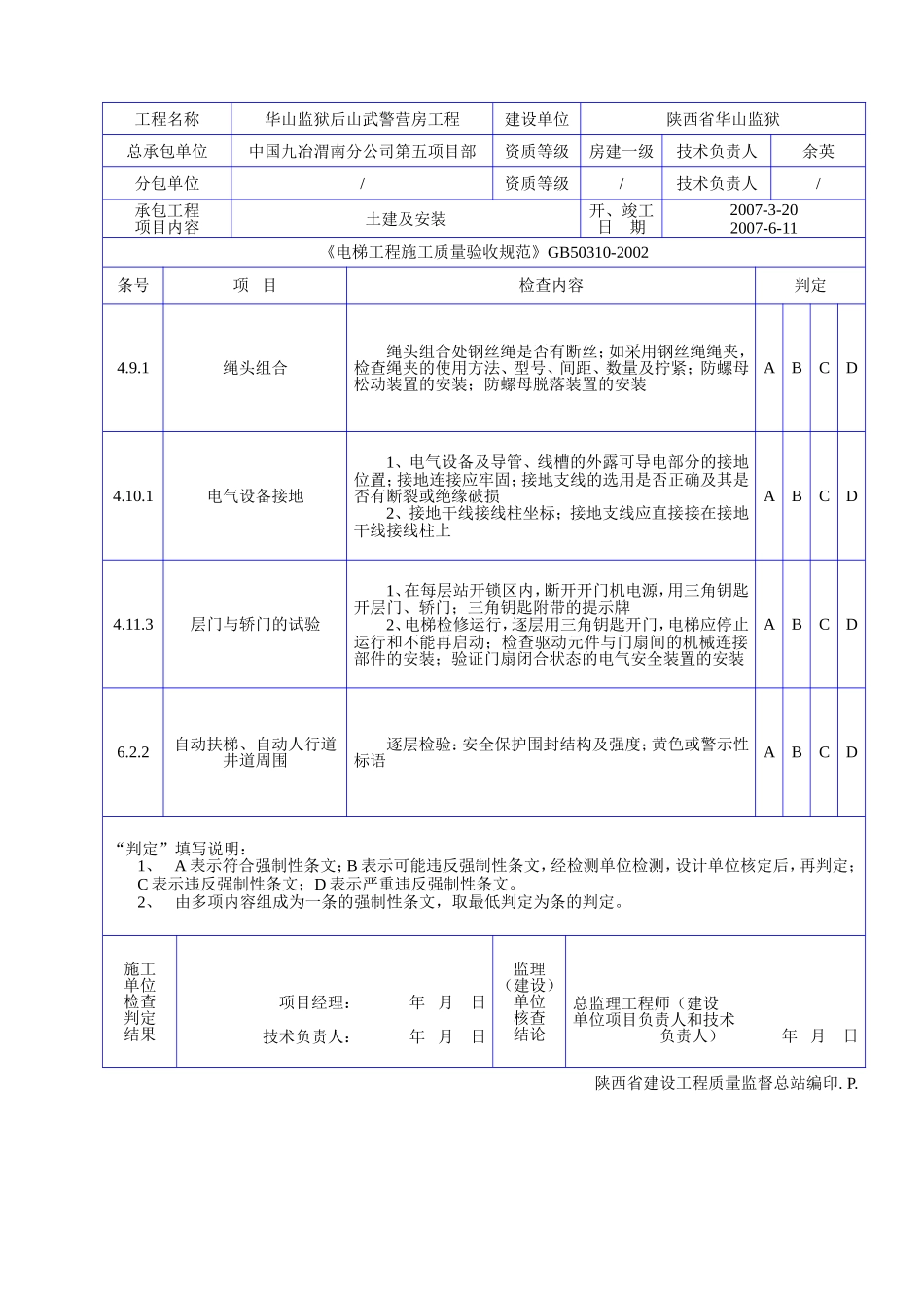 C 1012电梯工程规范强文检查记录表（二）.doc_第2页
