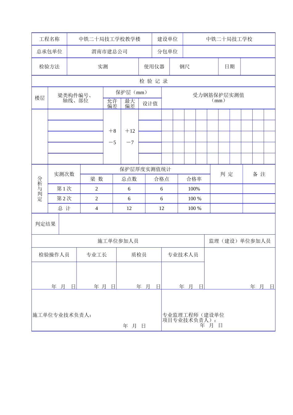 C 1220钢筋混凝土板纵向受力钢筋保护层厚度检测记录.doc_第2页