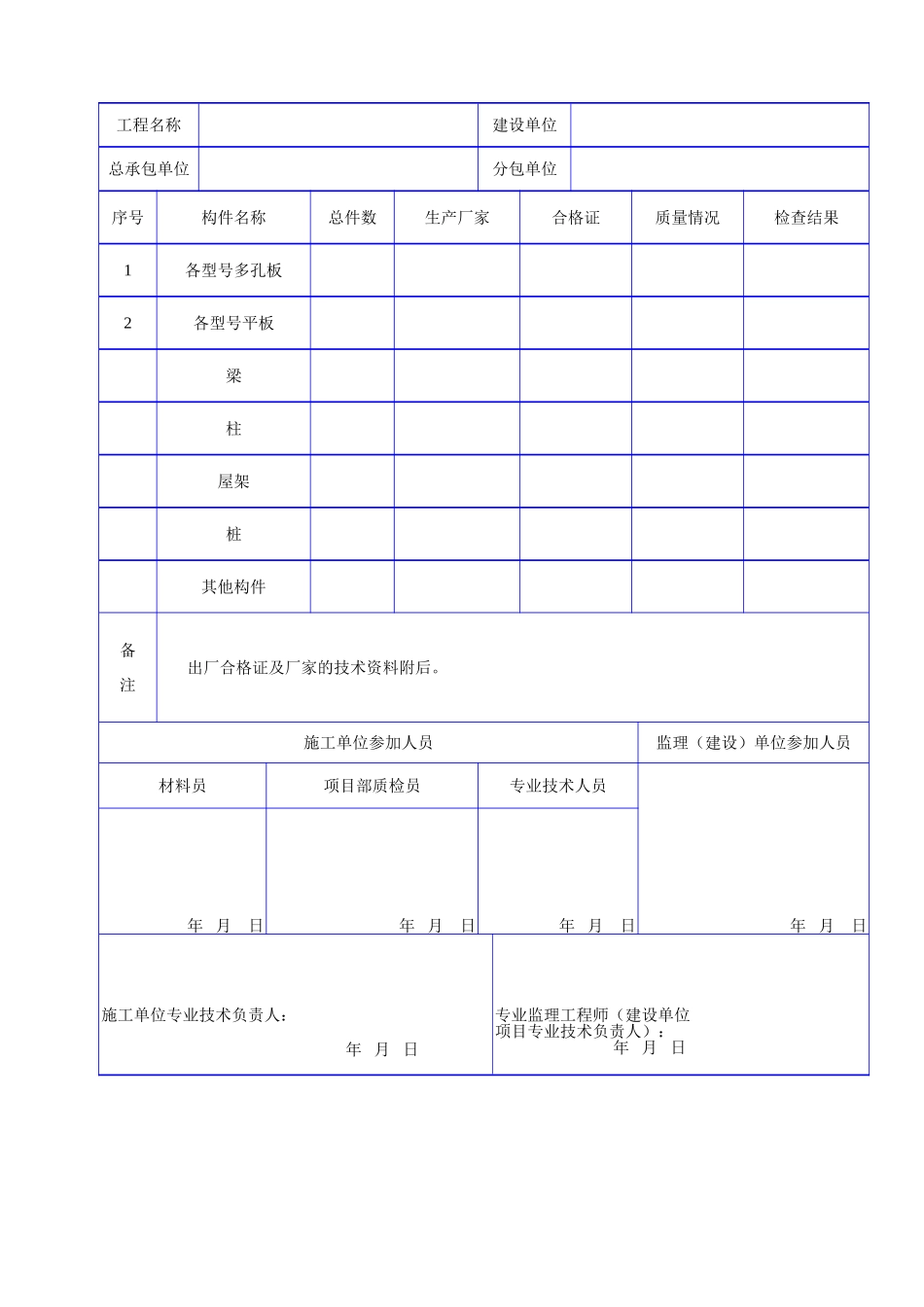 C 1233予制混凝土构件检查记录.doc_第2页