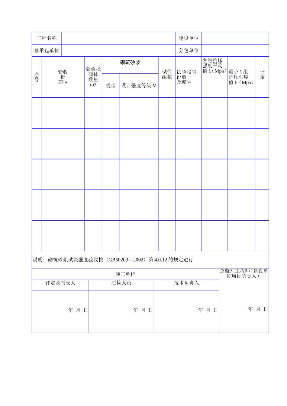 C 1235砌筑砂浆抗压强度评定表.doc_第2页