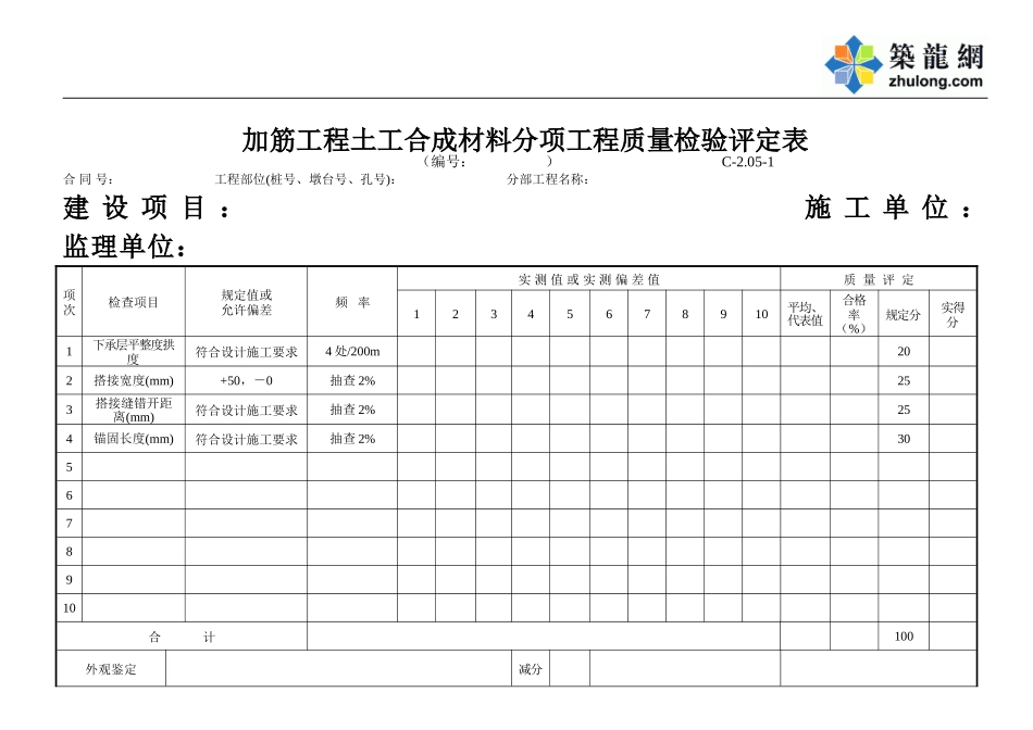 C-2.05-1 加筋工程土工合成材料评定表.doc_第1页