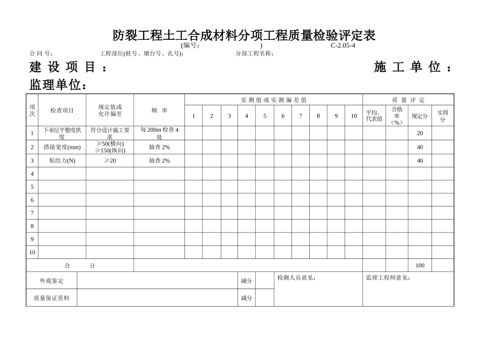 C-2.05-4 防裂工程土工合成材料评定表.doc_第1页