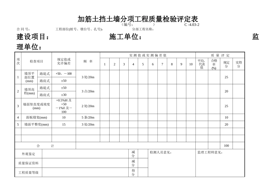 C-4.03-2 加筋土挡土墙评定表.doc_第1页