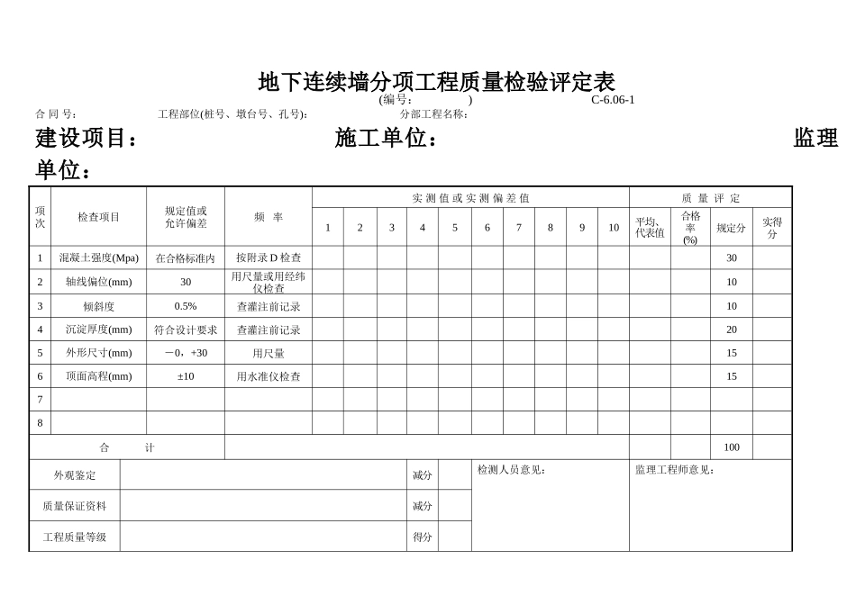 C-6.06-1 地下连续墙评定表.doc_第1页