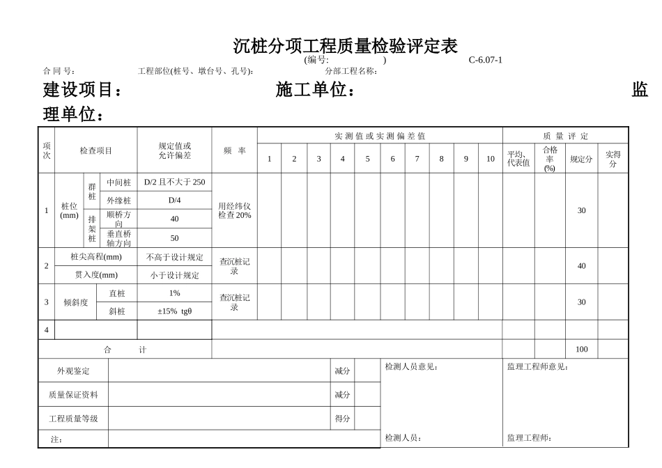 C-6.07-1 沉桩评定表.doc_第1页