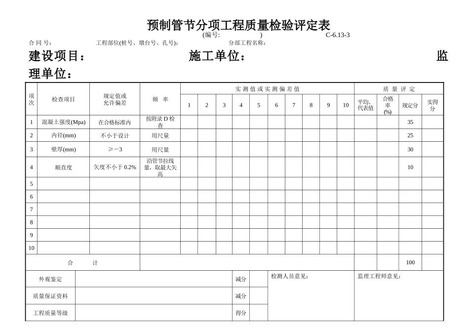 C-6.13-3 预制管节评定表.doc_第1页