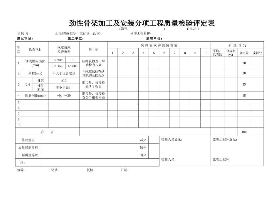 C-6.22-1 劲性骨架加工与安装评定表.doc_第1页