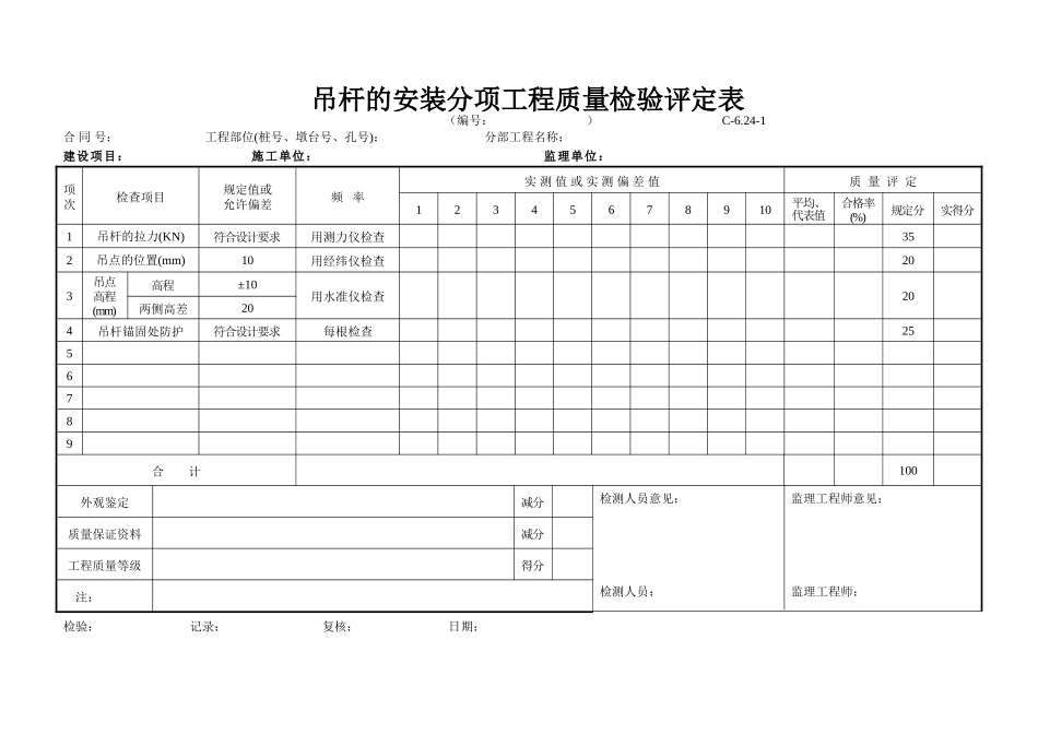 C-6.24-1 吊杆的安装评定表.doc_第1页