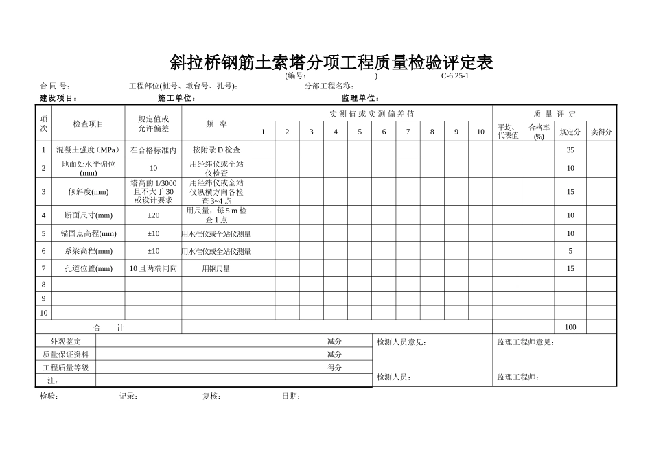 C-6.25-1斜拉桥钢筋混凝土索塔评定表.doc_第1页