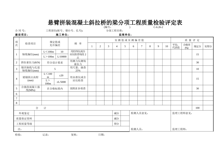 C-6.26-2 悬壁拼装混凝土斜拉桥的梁评定表.doc_第1页