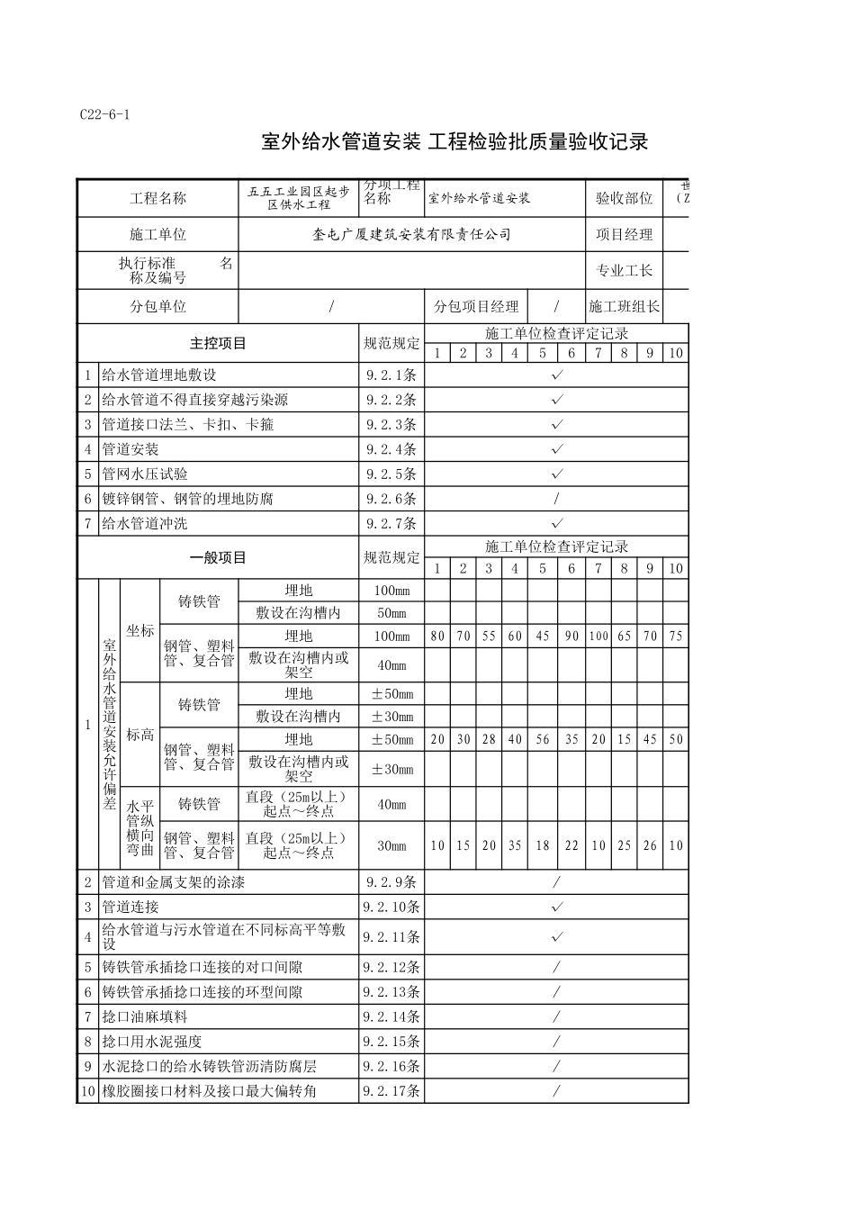 C22-6-1＿世纪大道工业供水（ZK2+000-ZK3+000）给水管道安装.xls_第1页