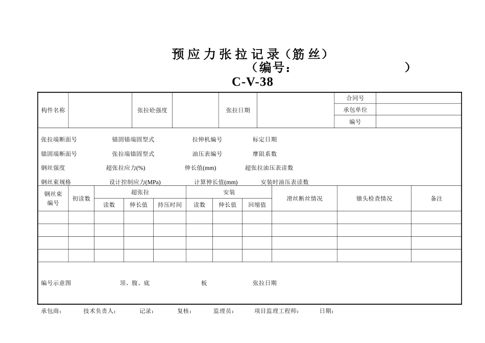 C-V-38 预应力张拉记录（筋丝）.doc_第1页
