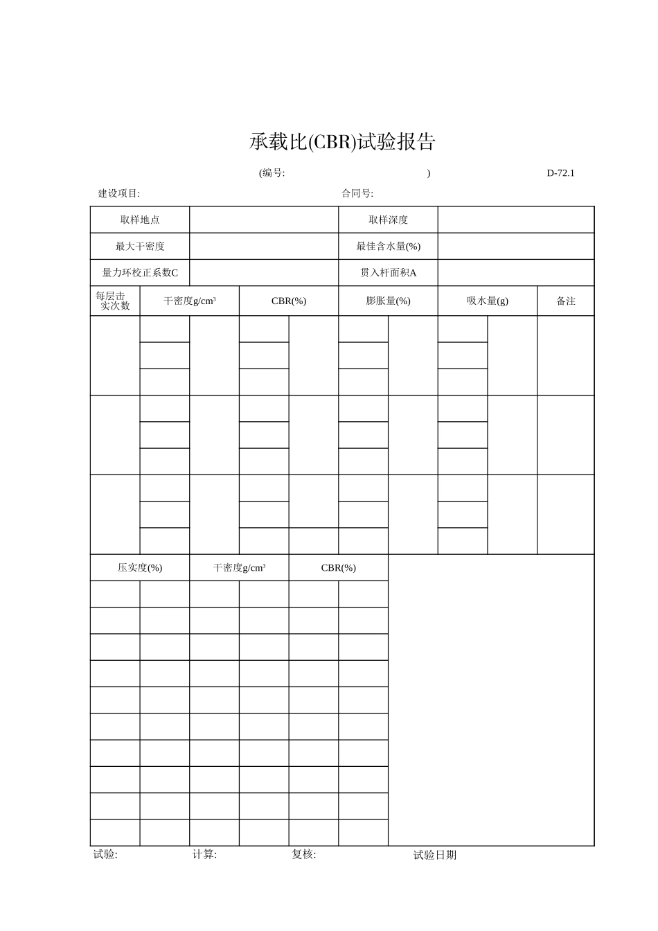 D-72.1 承载比（CBR）试验报告.xls_第1页