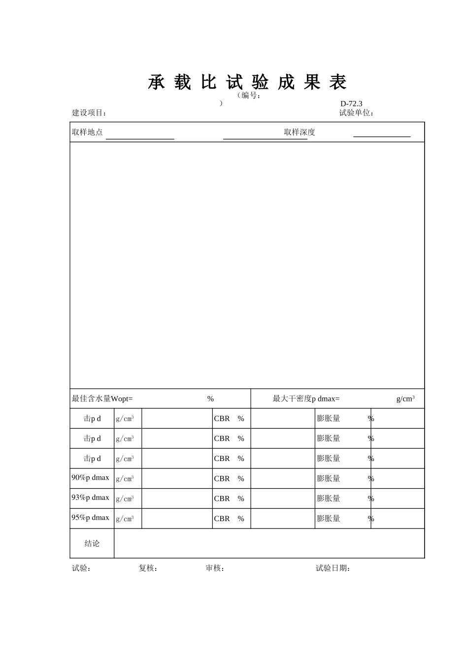D-72.3 CBR与标准击实试验对照记录表  xiu.xls_第1页