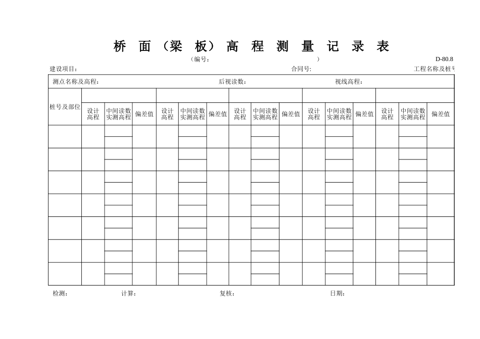 D-80.8桥面（梁板）高程测量记录表.xls_第1页