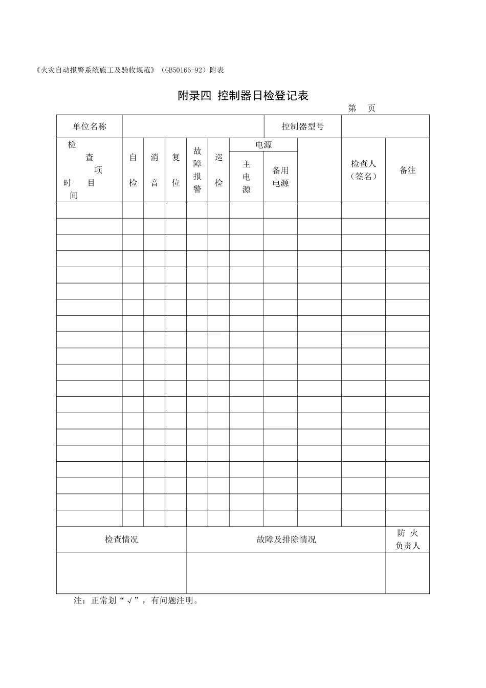 f4附录四 控制器日检登记表.doc_第1页