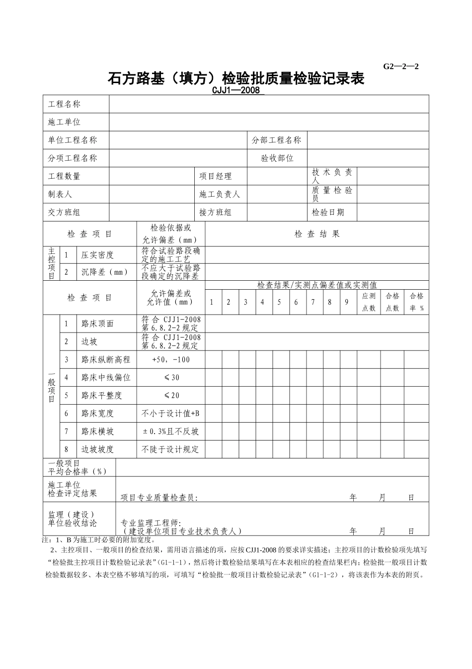 G2—2—2石方路基（填方）检验批质量检验记录.doc_第1页