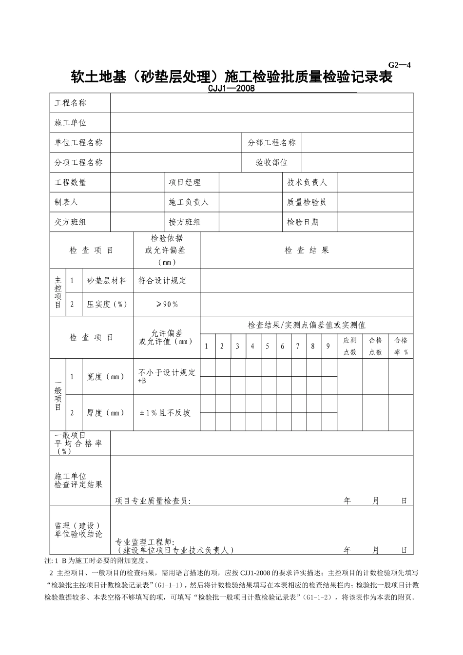 G2—4软土路基（砂垫层处理）施工检验批质量检验记录.doc_第1页