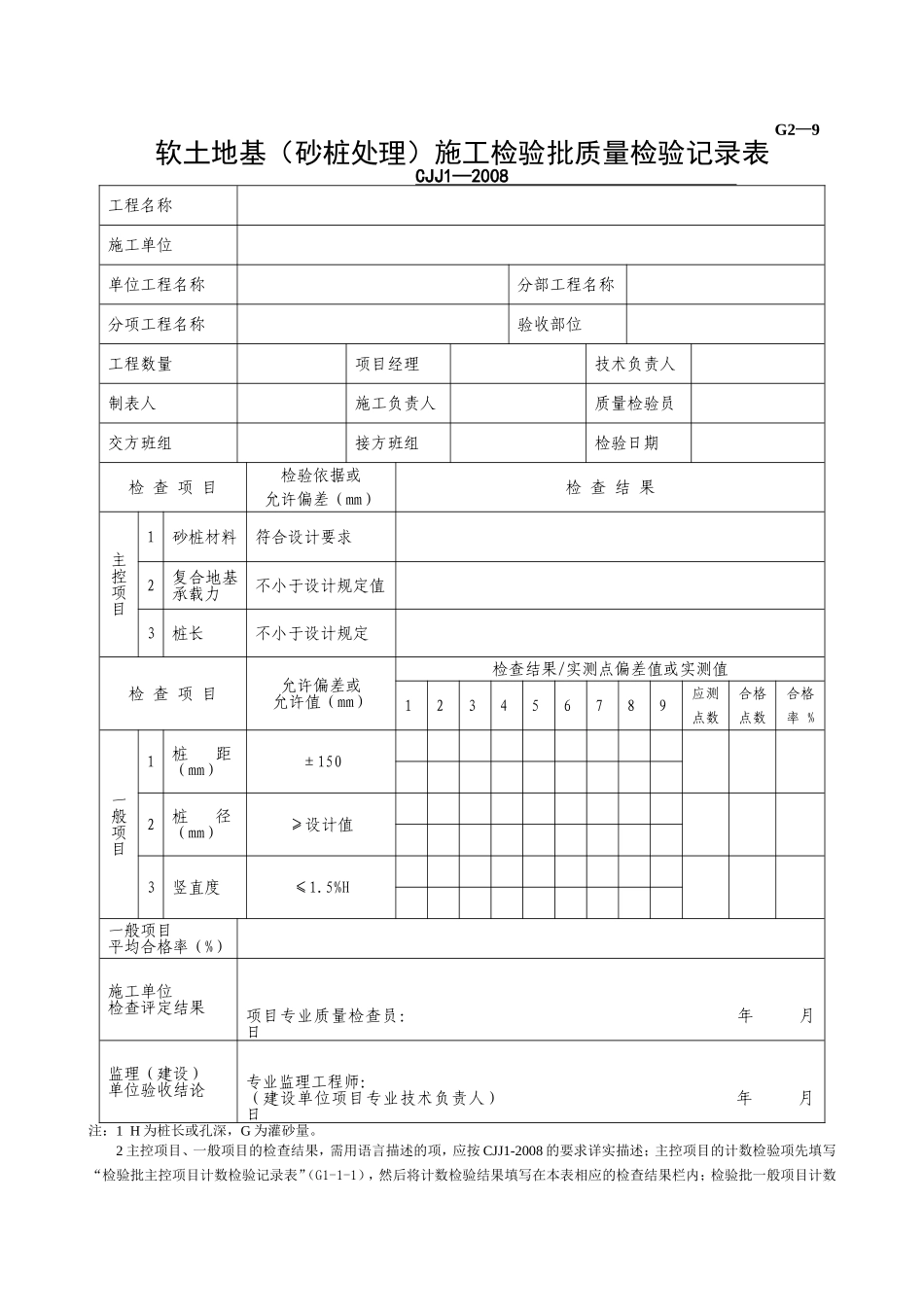 G2—9软土路基（砂桩处理）施工检验批质量检验记录.doc_第1页