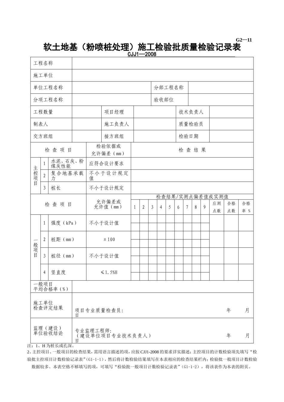 G2—11软土路基（粉喷桩处理）施工检验批质量检验记录.doc_第1页