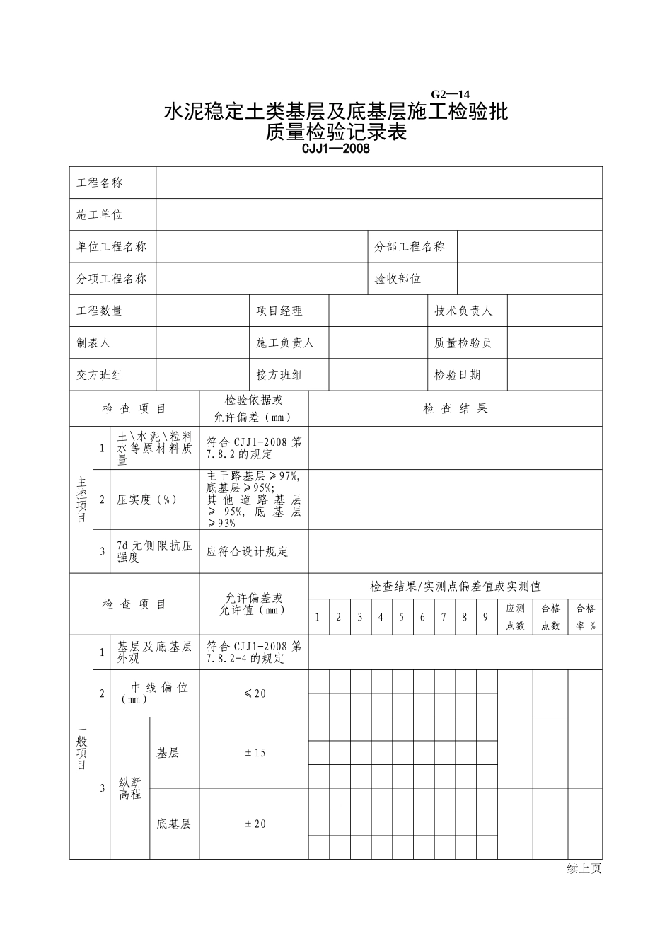 G2—14水泥稳定土类基层及底基层施工检验批质量检验记录.doc_第1页