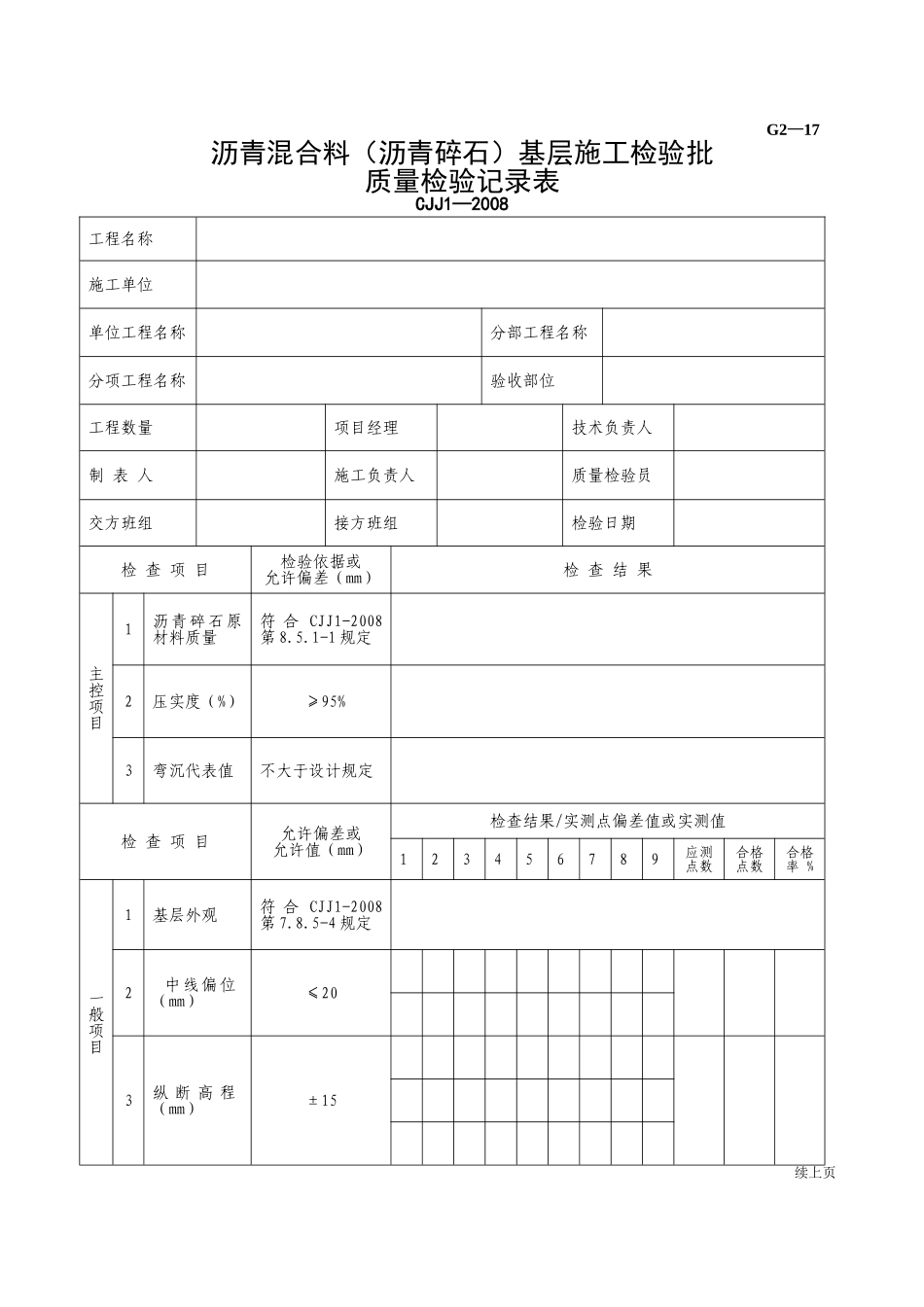 G2—17沥青混合料(沥青碎石)基层施工检验批质量检验记录.doc_第1页