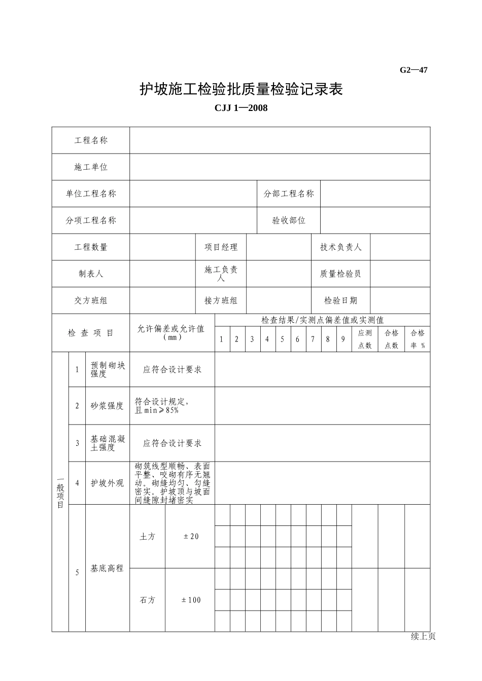 G2—47护坡施工检验批质量检验记录表.doc_第1页