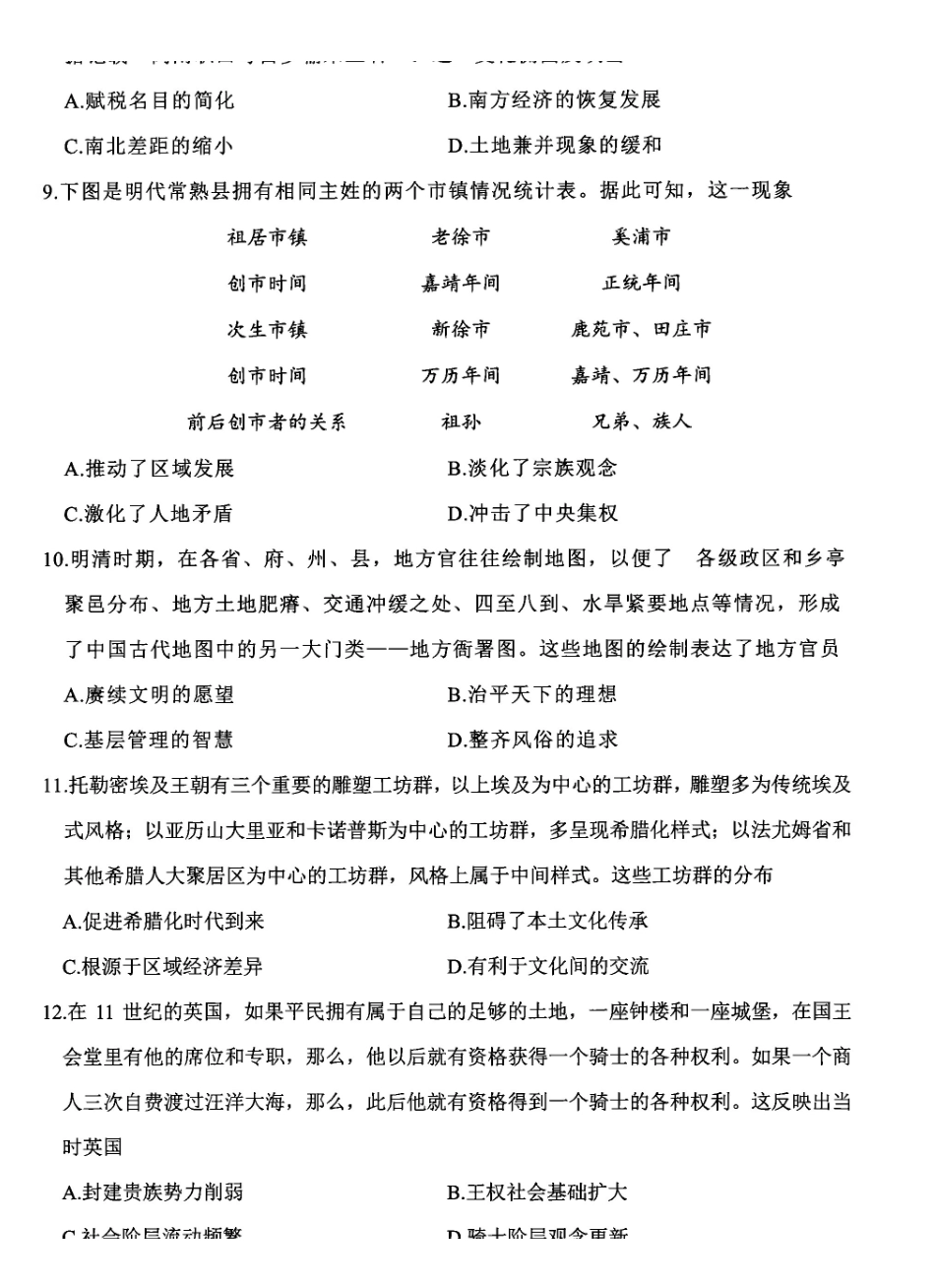 “元三维大联考”2023级高三第一次诊断考试历史().pdf_第2页