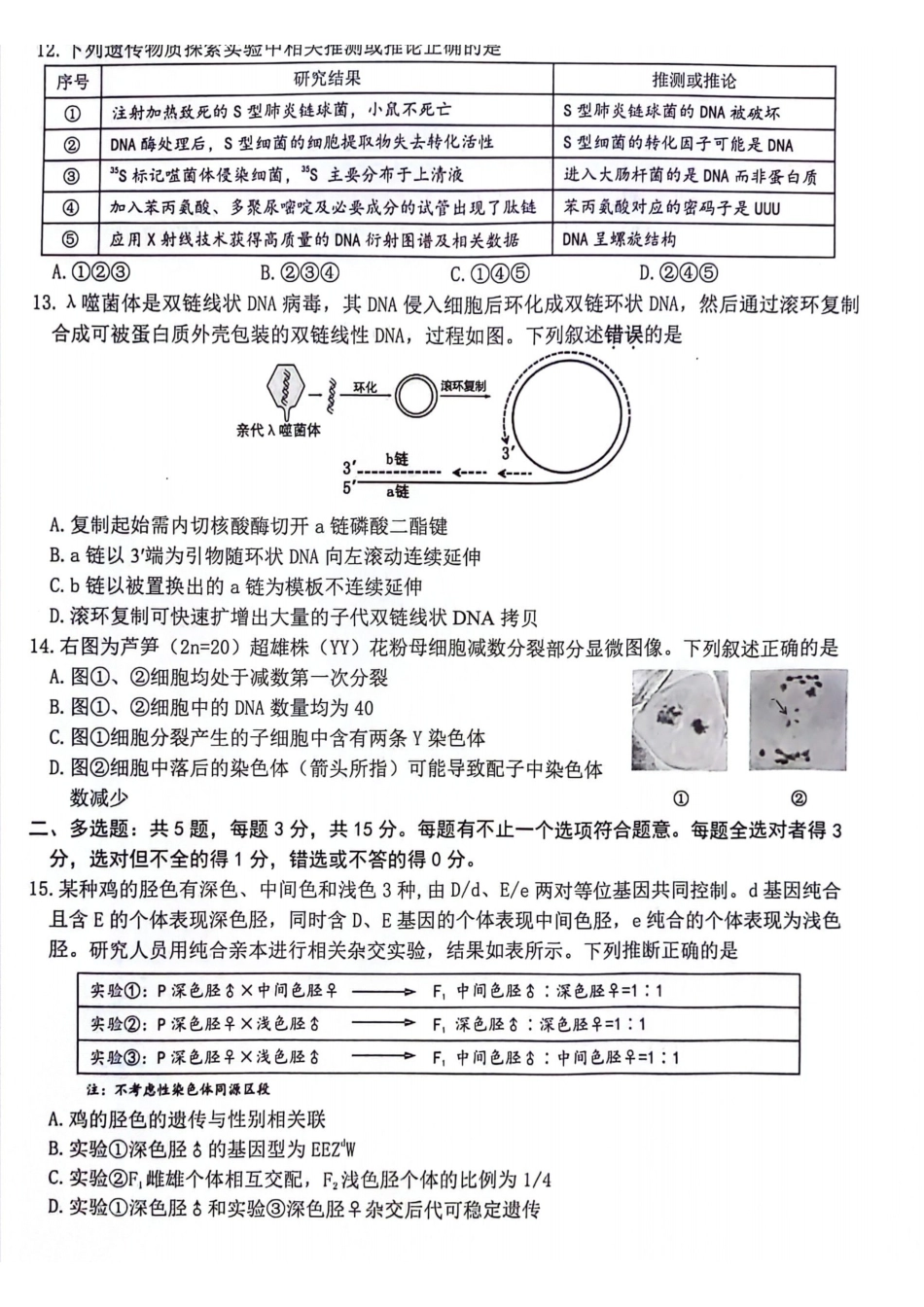 【生物试卷】江苏省连云港市2025-2026学年第一学期高三年级期中调研考试(.-.3).pdf_第3页