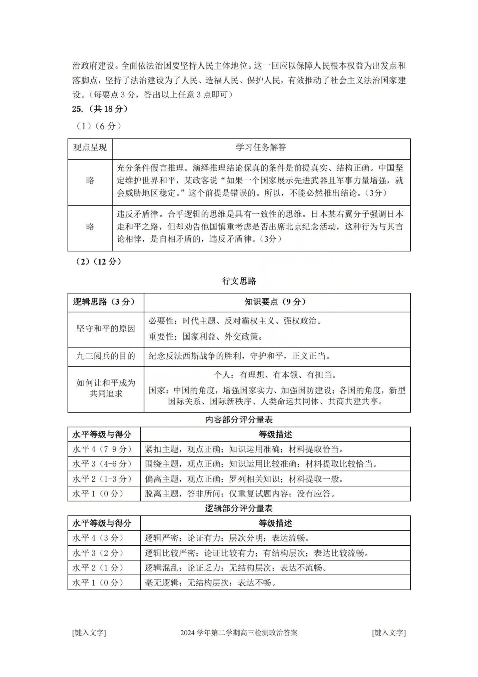 【政治试卷答案】浙江省杭州市2025学年第一学期高三年级上学期教学质量检测(杭州一模)(.3-.5).pdf_第2页