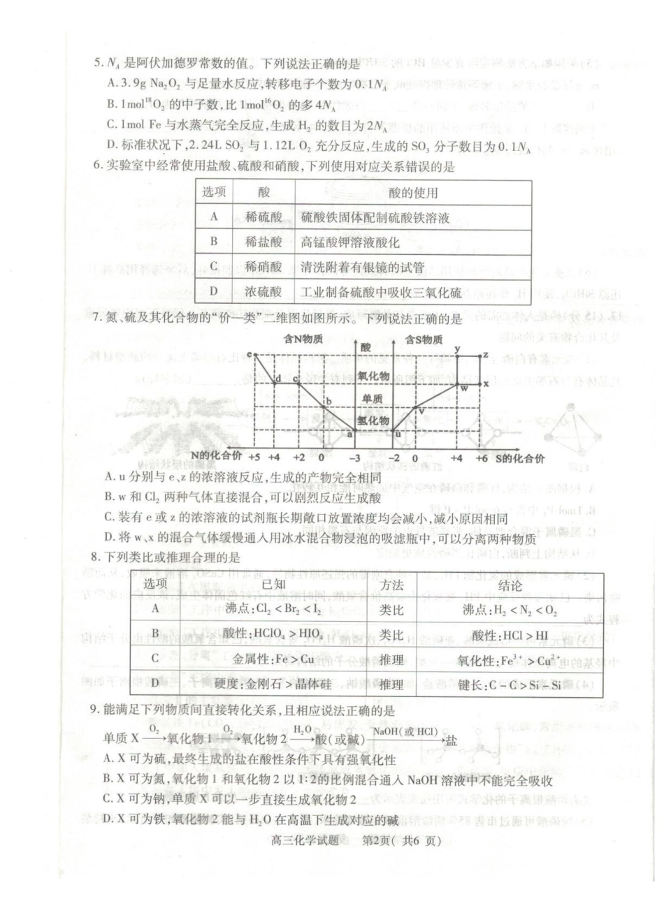 2025-2026学年普通高中高三第一次教学质量检测化学.pdf_第2页