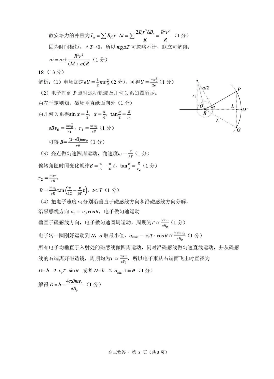 2025学年第一学期杭州市高三年级教学质量检测物理答案.pdf_第3页
