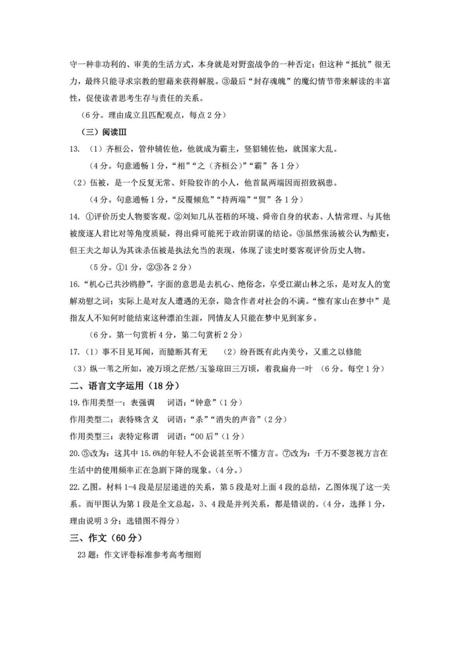 2025学年第一学期杭州市高三年级教学质量检测语文答案.pdf_第2页