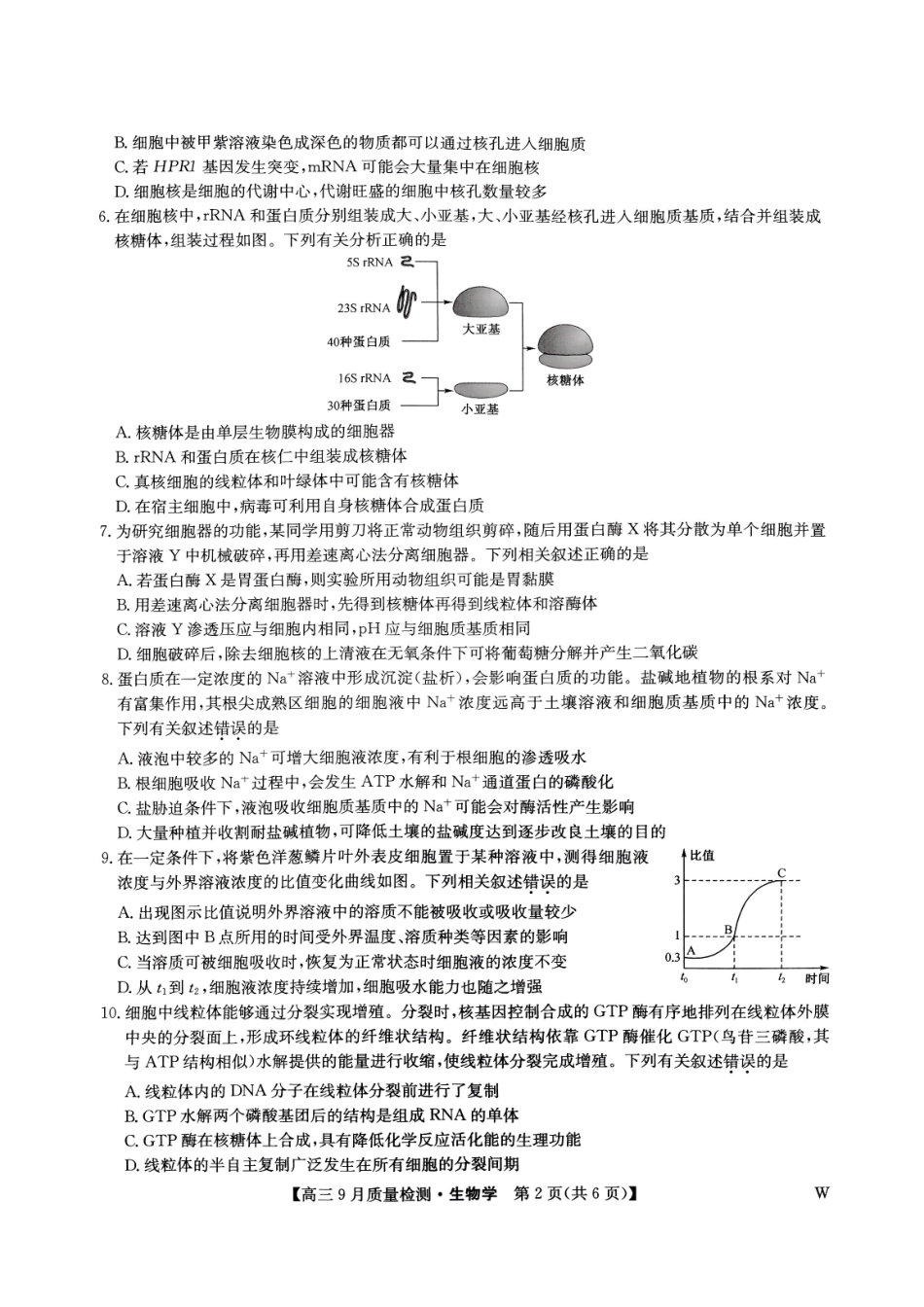 安徽、湖北、河南、江西四省九师联盟2025届高三年级上学期9月联考(9.27-9.28)生物试卷.pdf_第2页