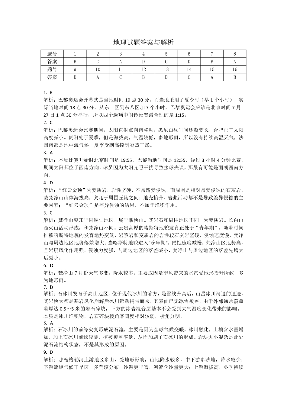 安徽省“江南十校”2024年高二年级2月份阶段联考地理试题答案.pdf_第1页