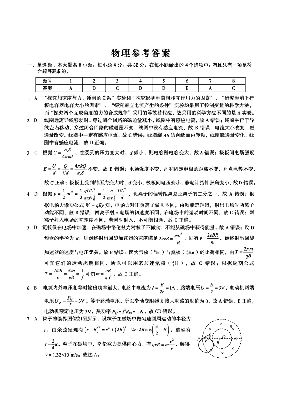 安徽省A0联盟2024-2025学年高二下学期2月开学考试物理答案.pdf_第1页