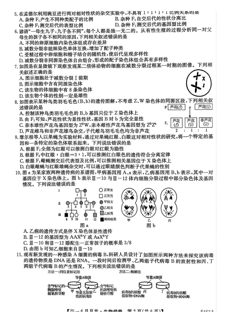 安徽省蚌埠市固镇县毛钽厂实验中学2024-2025学年高一下学期6月月考生物试题.pdf_第2页