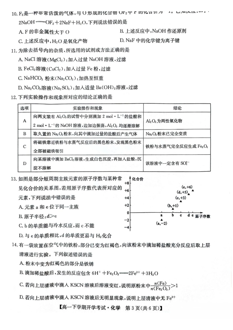安徽省部分地市2024-2025学年高一下学期开学考试化学含解析.pdf_第3页
