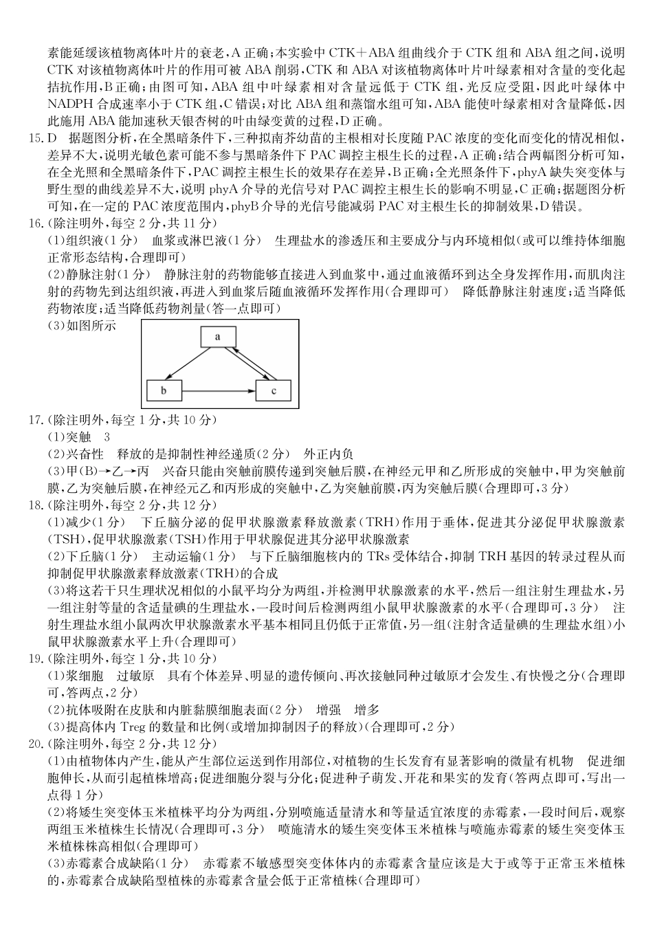 安徽省阜阳市太和中学2024-2025学年高二上学期月期中考试生物答案.pdf_第2页