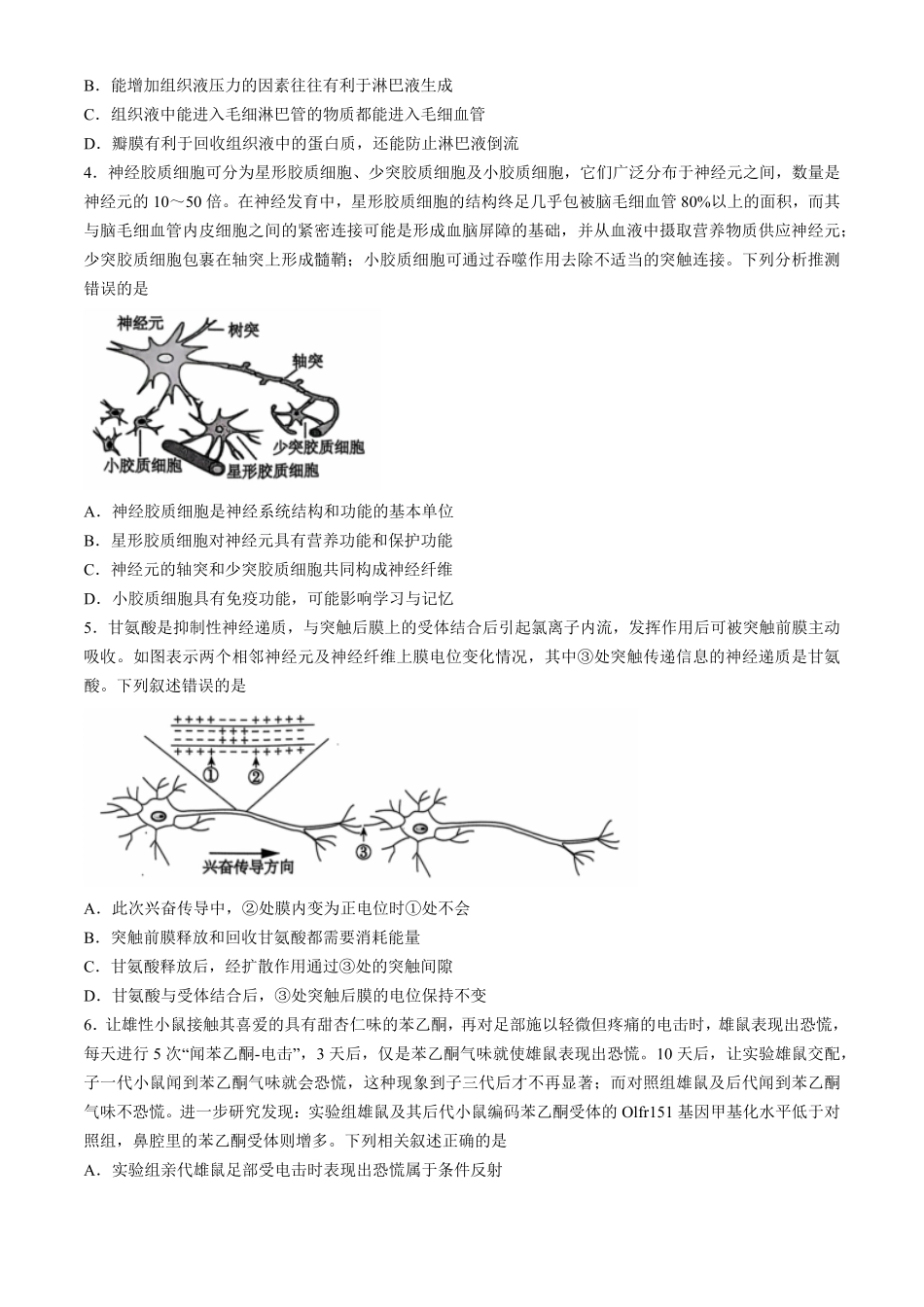 安徽省黄山市八校联考2024-2025学年高二上学期月期中考试生物试题(含解析).pdf_第2页