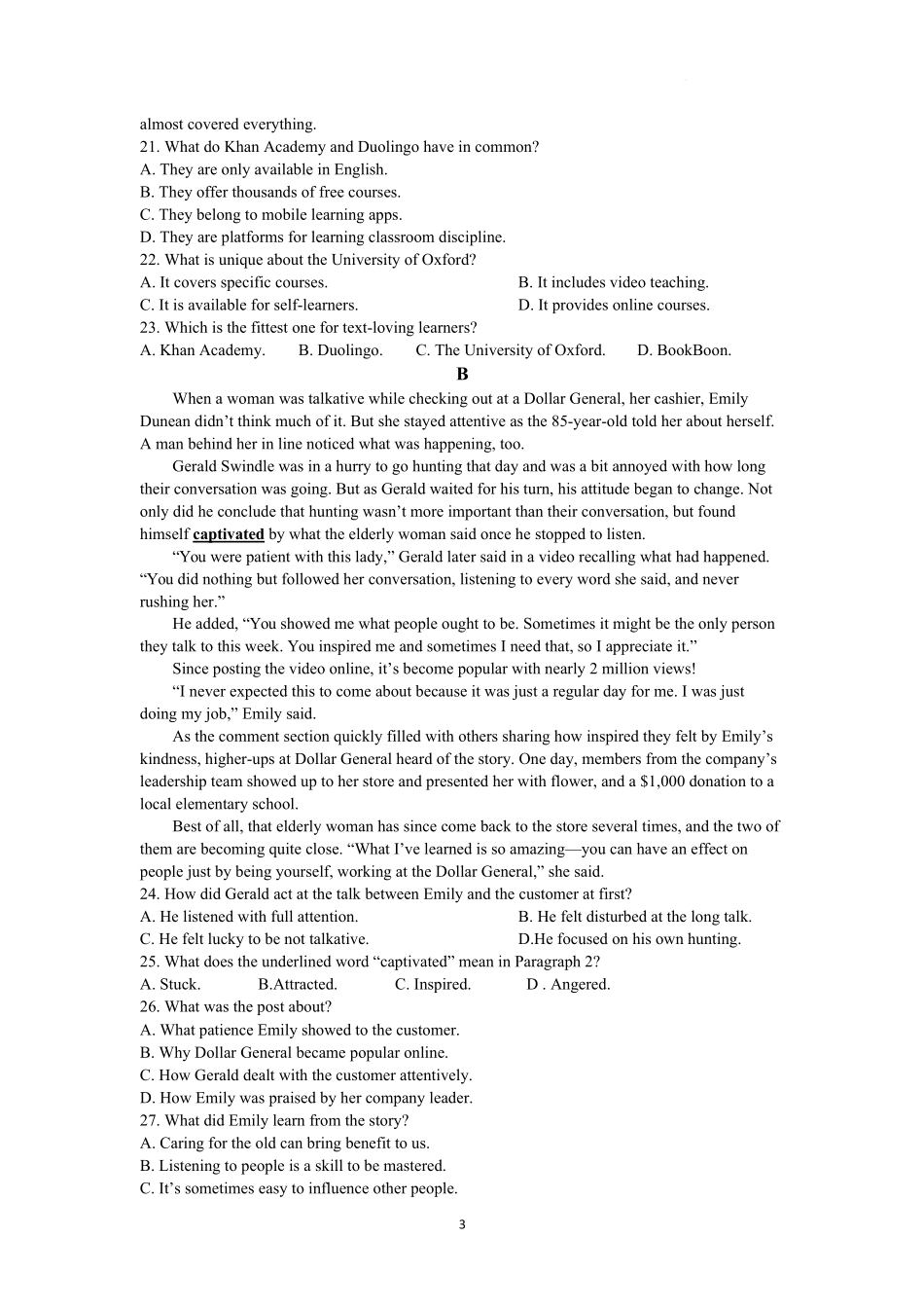 安徽省六安市独山中学2024-2025学年高二下学期2月月考英语试题.pdf_第3页