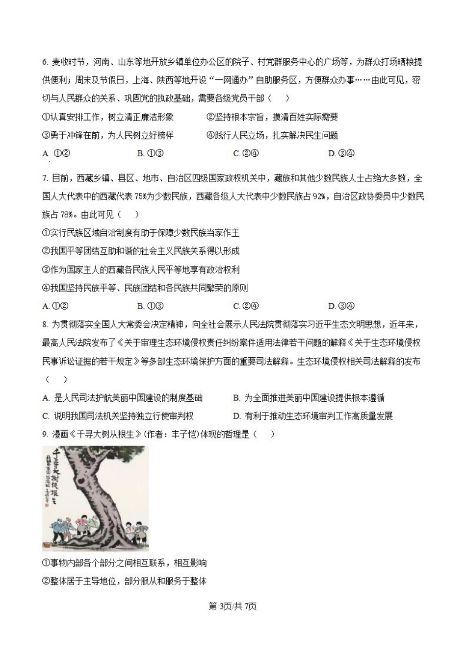 安徽省六安市毛坦厂实验中学2025届高三月期中考试（考试时间无法确定）政治试卷.pdf_第3页