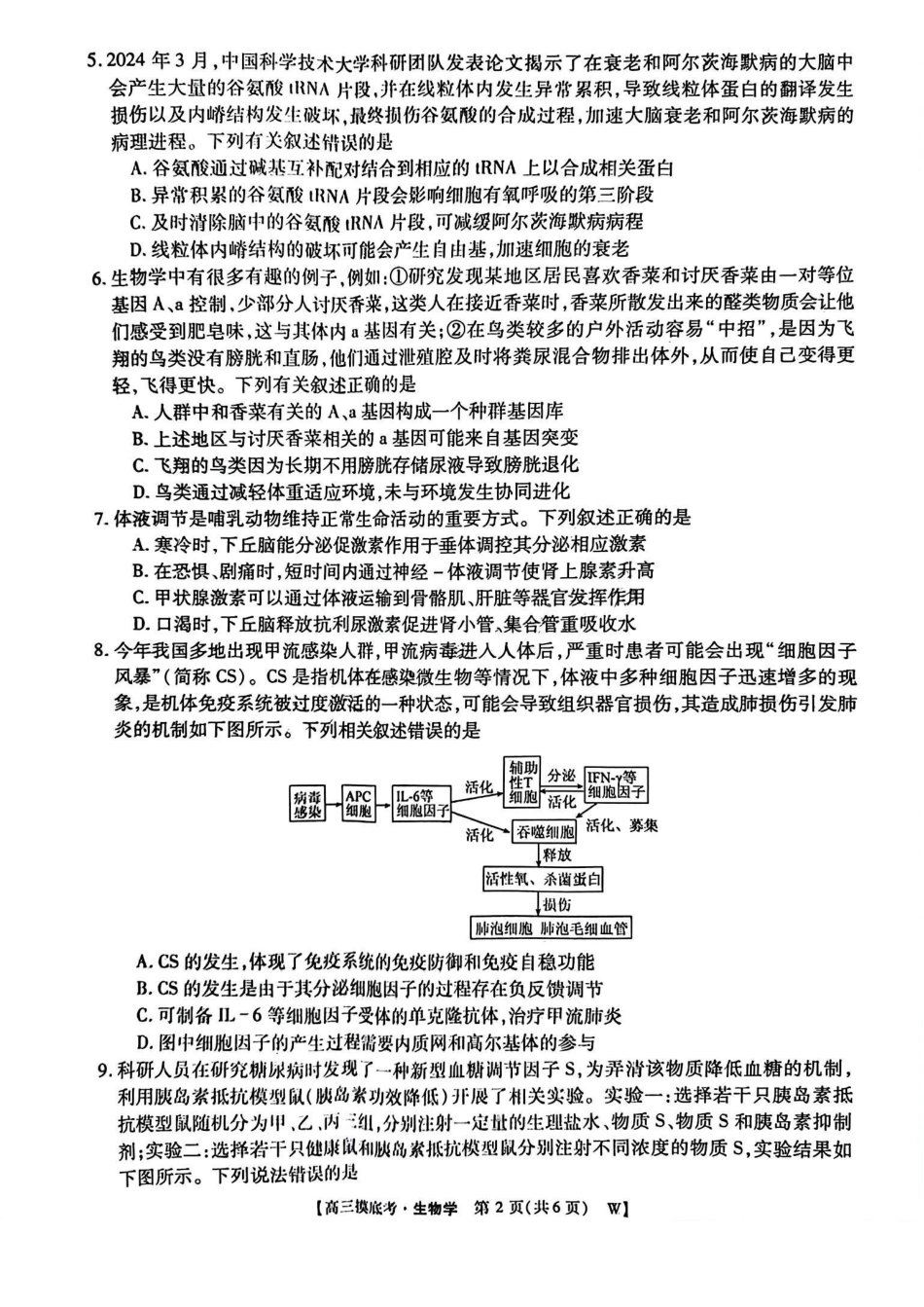 安徽省皖江名校联盟2025届高三年级月摸底大联考(.5-.6)生物试卷.pdf_第2页