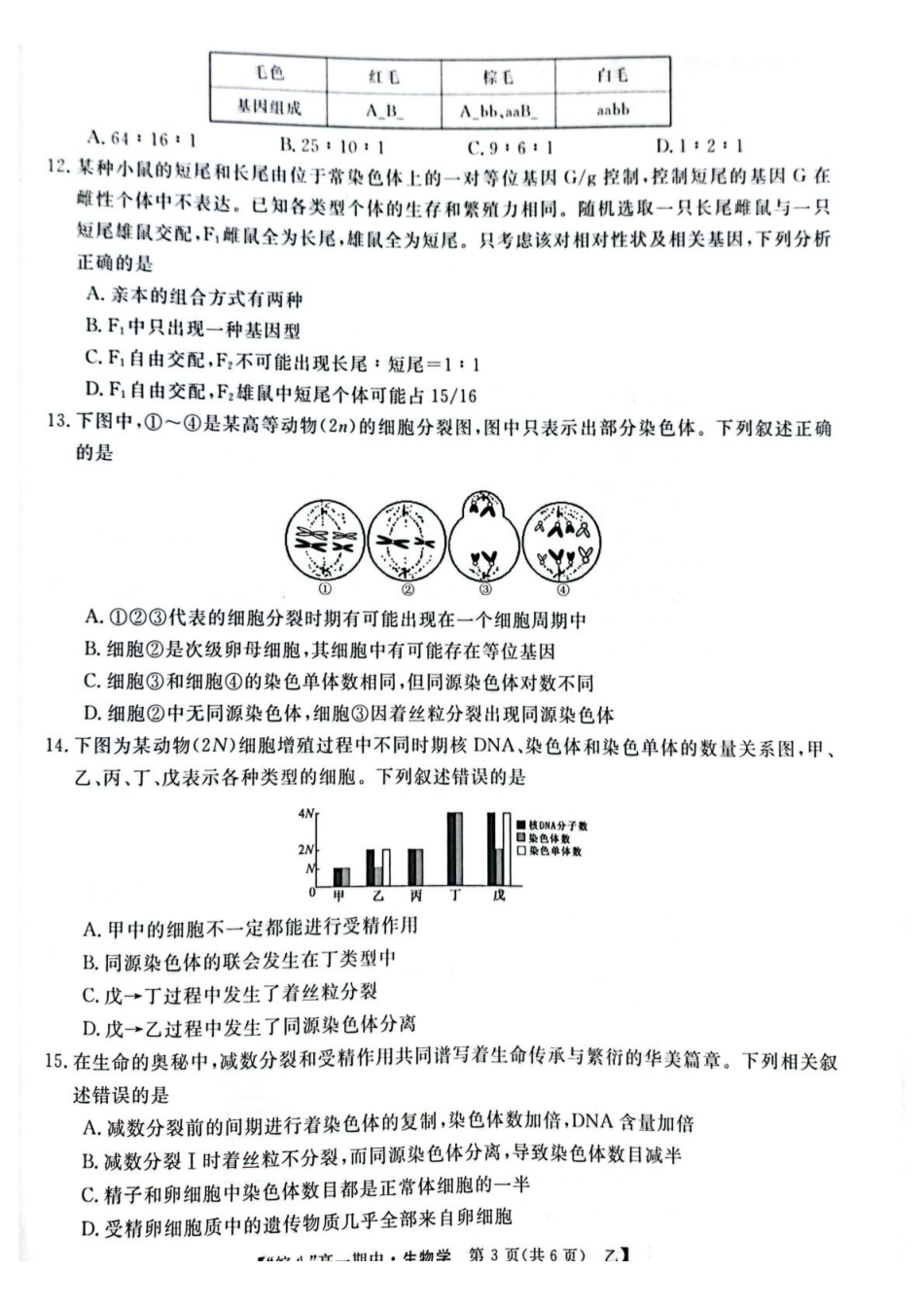 安徽省皖南八校2024-2025学年高一下学期4月期中生物（甲）试题（含答案）.pdf_第3页