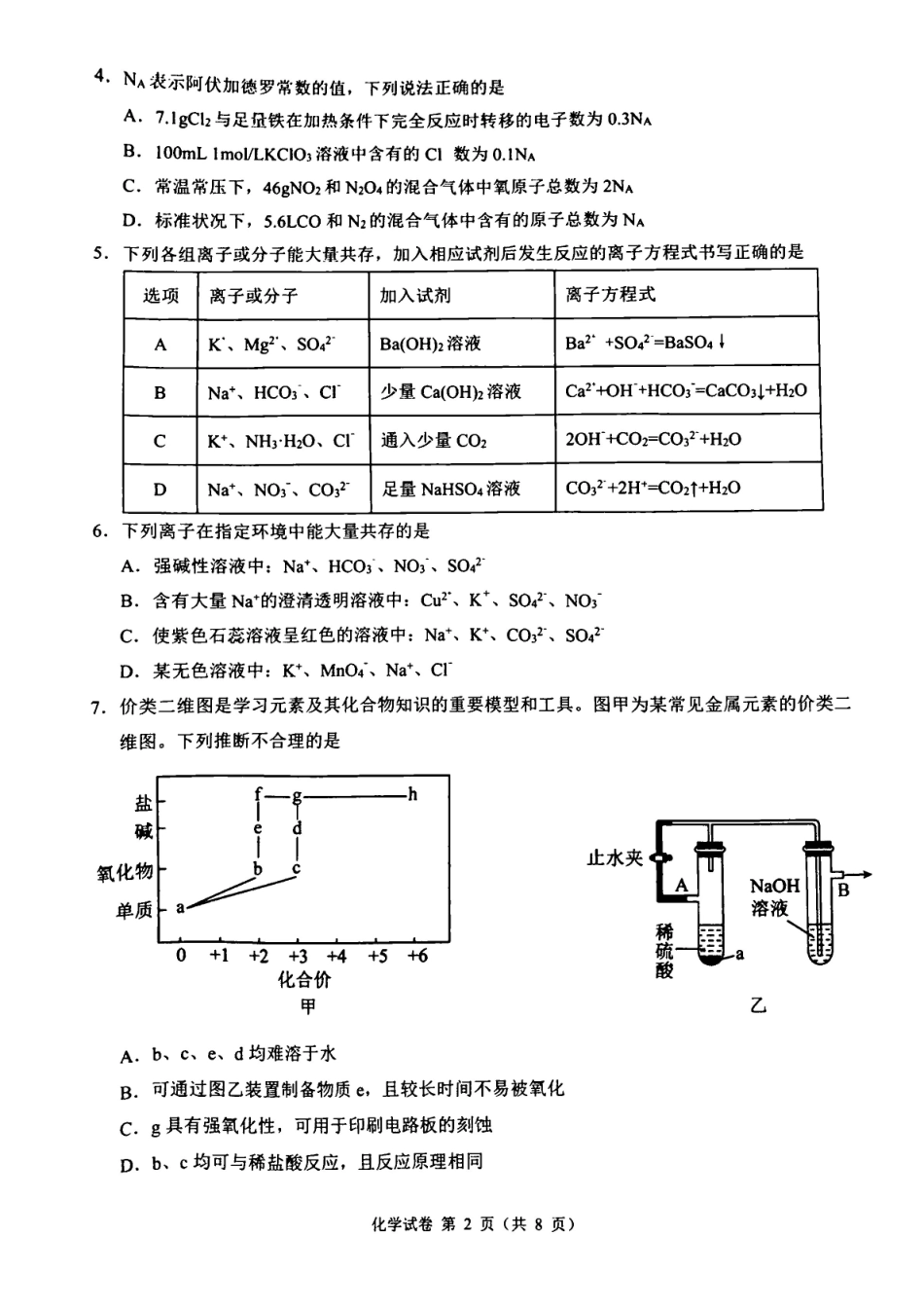 安徽师范大学附属中学2024-2025学年高一上学期2月月考化学含解析.pdf_第2页